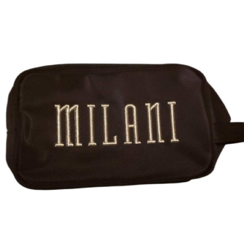 Milani Brown Cosmetic Makeup Bag Leopard Lining Zip Pouch Travel Case